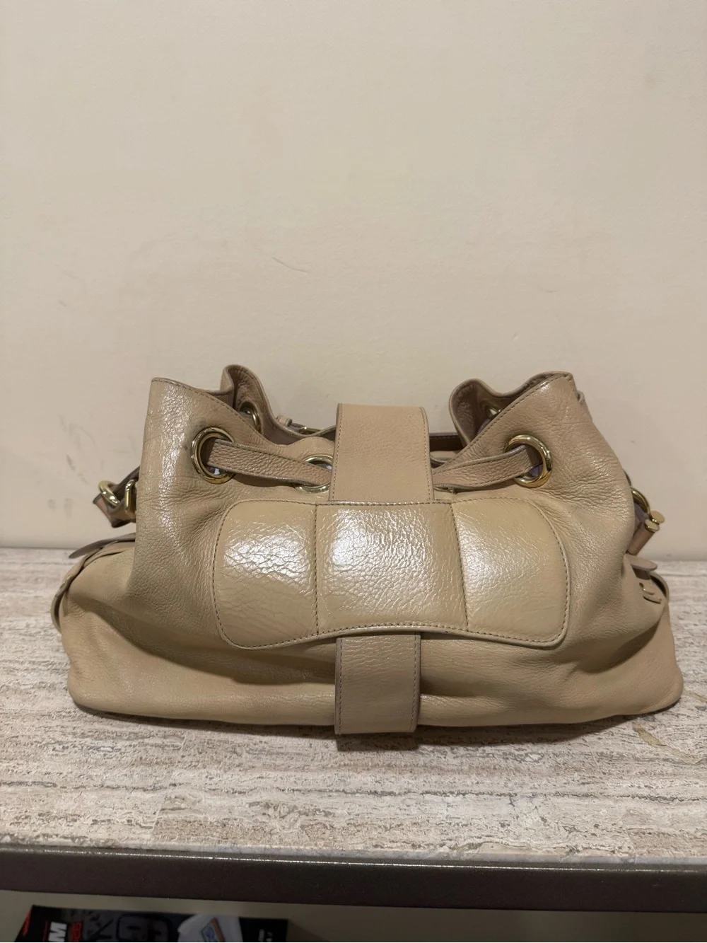 Jimmy Choo Beige Ramona Leather Shoulder Bag with Gold Hardware